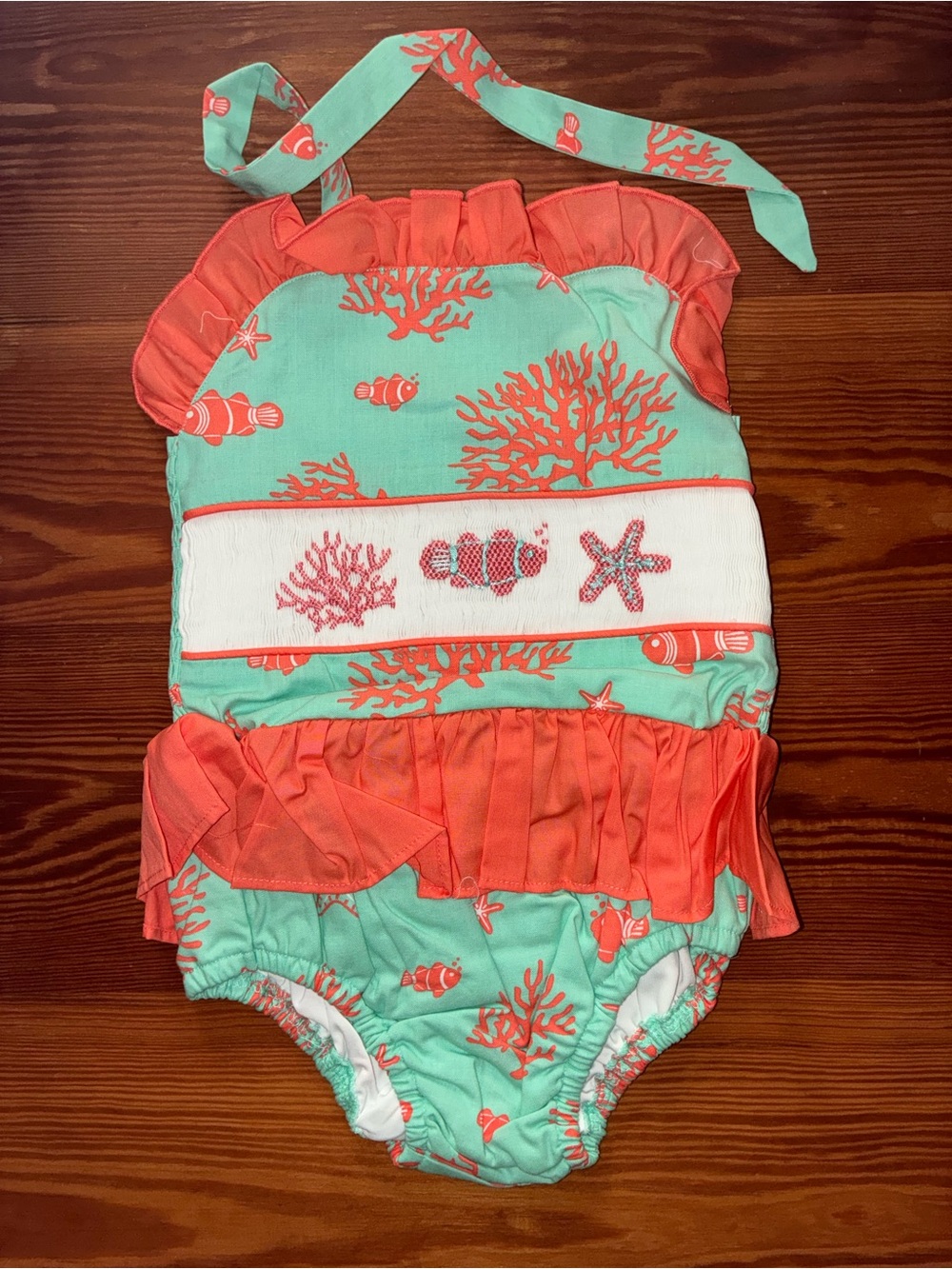 Girls' Coral & Mint Ruffle Halter One-Piece Swimsuit
